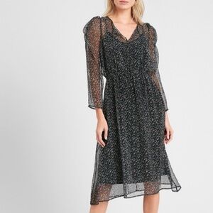 Banana Republic Puff Sleeve Lurex Sheer Lined Midi Dress Size S Tall